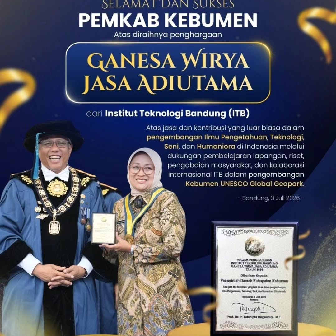 Pemkab Kebumen Raih Penghargaan Ganesa Wirya Jasa Adiutama dari ITB atas Dedikasi Pengembangan UGGp