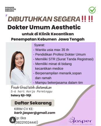 Lowongan Kerja Jasper Skincare(Dokter Umum Aesthetic)