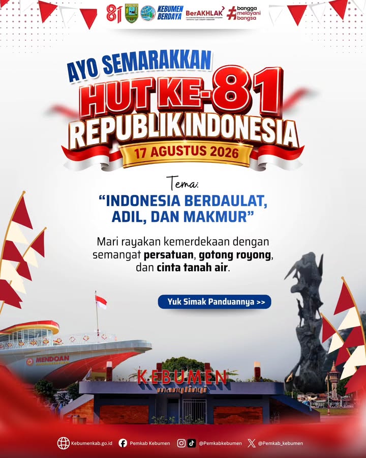 Semarakkan HUT ke-81 RI, Pemkab Kebumen Imbau Warga Kibarkan Merah Putih Serentak Selama Agustus 2026