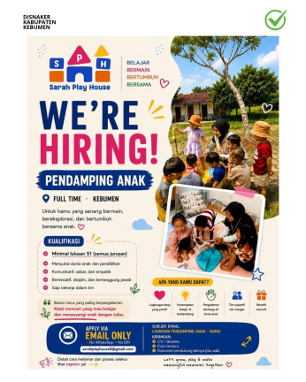 Lowongan Kerja Sarah Playhouse Kebumen (Pendamping Anak)