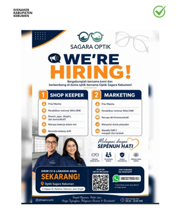Lowongan Kerja Sagara Optik (Shopkeeper dan Marketing)