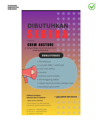 Lowongan Kerja ABSTORE Gombong (Crew ABSTORE)