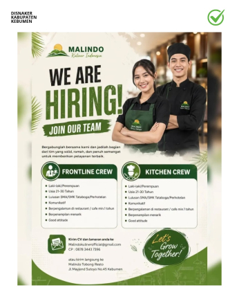 Lowongan Kerja Malindo Kuliner Indonesia (Frontline Crew & Kitchen Crew)