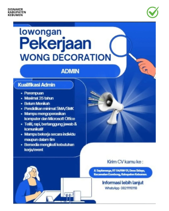 Lowongan Kerja Admin  Wong Decoration Gombong, Terbuka untuk Lulusan SMA/SMK