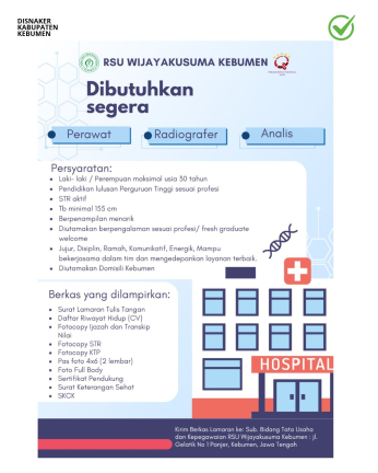 Lowongan Kerja Tenaga Kesehatan di RSU Wijayakusuma Kebumen